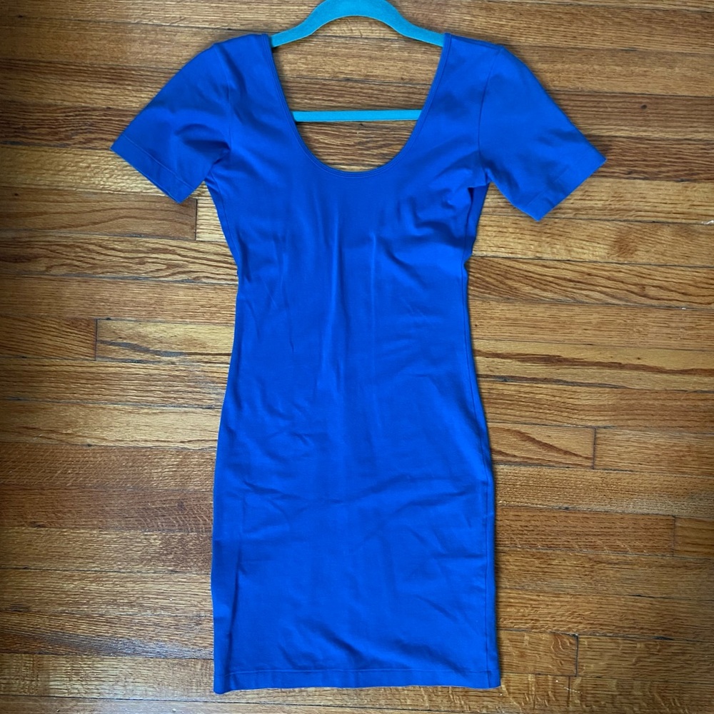American Apparel Medium blue jersey cotton bodycon dress scoop neck short sleeve